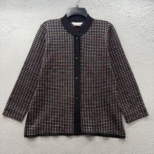 MISOOK Textured Knit Button Up Cardigan Sweater Jacket Black Career Women's L